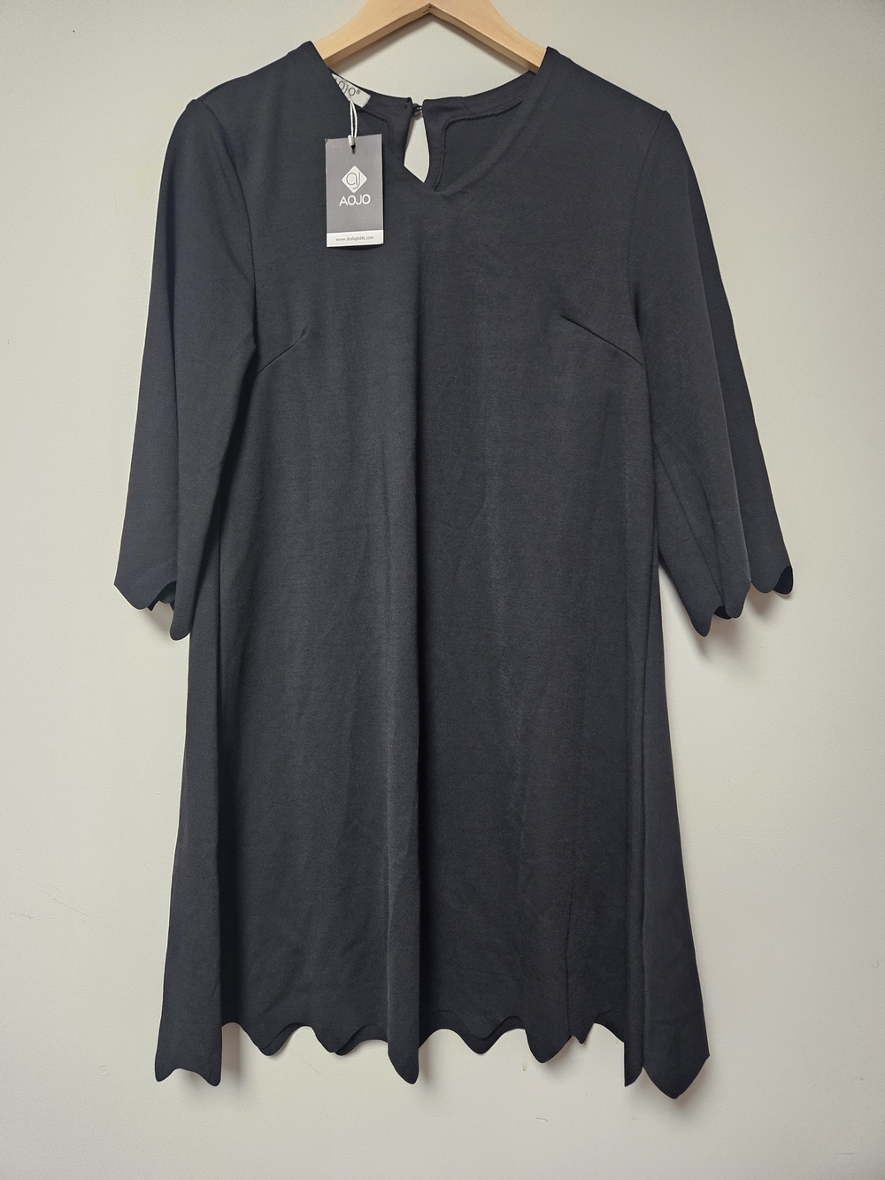NWT Black Scalloped-Hem Mini Dress